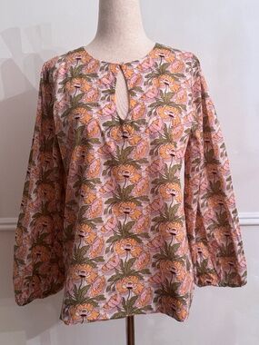 J.Crew Made with Liberty Fabric Floral Keyhole Blouse Bishop Sleeve Sz S